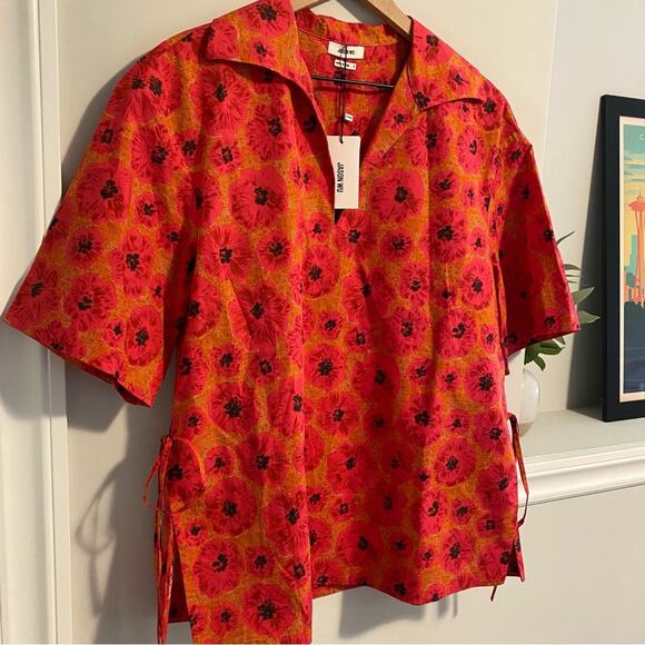 NWT JASON WU Pink Floral Cotton Poplin Collared Blouse Small - Picture 14 of 15